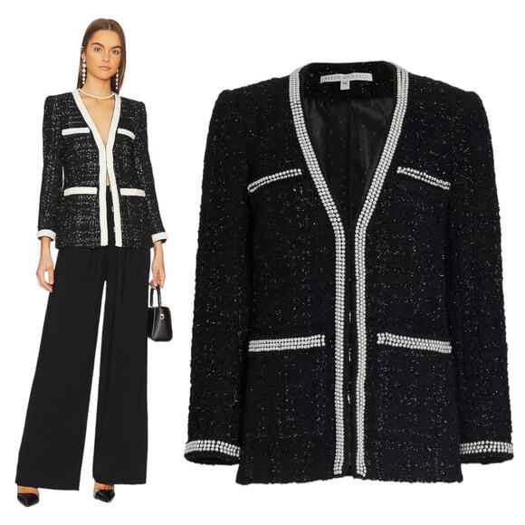 Veronica Beard Kemsley Pearl Embellsihed Tweed Wool Jacket Black Size 00 - Picture 1 of 10